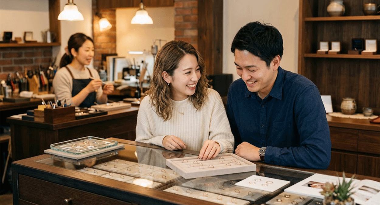 自分たちに本当に似合う素材に出会う。素材選びとシンプルなデザインで魅せるオーダーメイドの結婚指輪