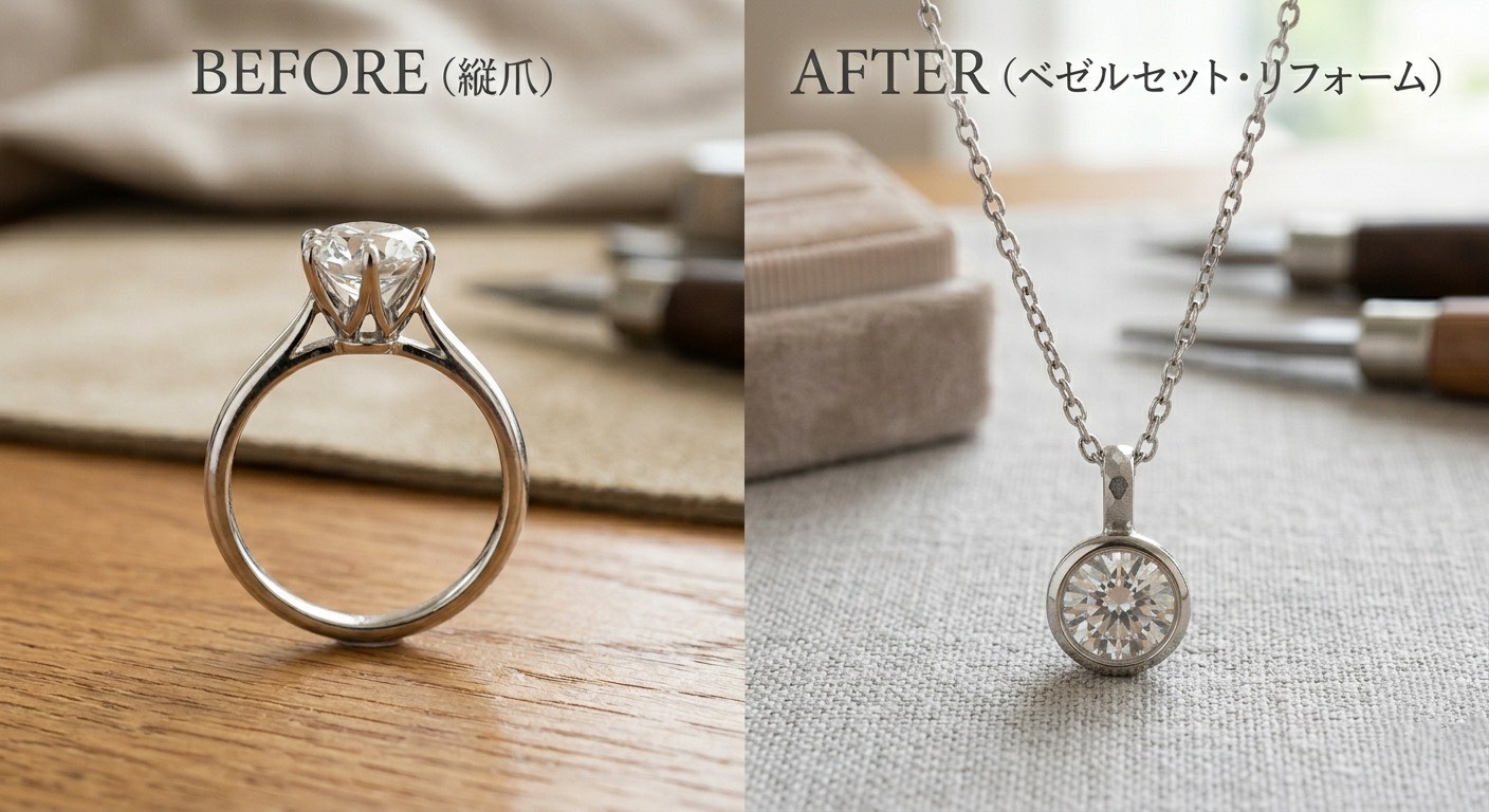 【想い出を胸元に】眠っている婚約指輪をネックレスへ。後悔しないリフォームの魅力とデザインの選び方